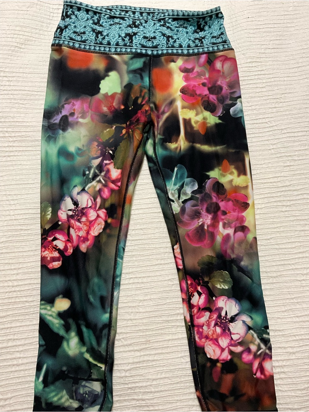 Floral Performance Leggings in Teal & Pink
